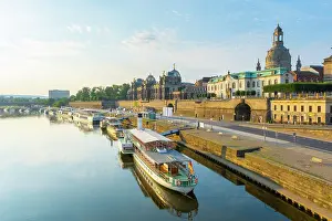 Saxony Prints: View across the Elbe river to the Old Town, Dresden, Saxony, Germany