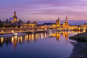 Saxony Prints: View across the Elbe river to the Old Town & Residenzschloss (Dresden Castle)