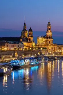 Saxony Prints: View across the Elbe river to the Old Town & Residenzschloss (Dresden Castle)