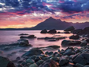 Highlands Prints: View from Elgol Beach at Sunset on Loch Scavaig towards the Cuillin Hills