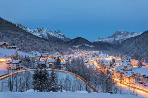 Eastern Alps Prints: A view of Falcade village at dusk (Falcade, Biois Valley, Belluno province, Veneto, Italy