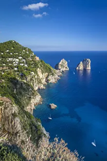 Faraglioni Prints: View to the Faraglione Rocks on Capri, Capri Island, Gulf of Naples, Campania, Italy