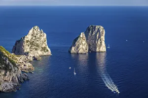Faraglioni Prints: View to the Faraglione rocks on Capri, Gulf of Naples, Campania, Italy