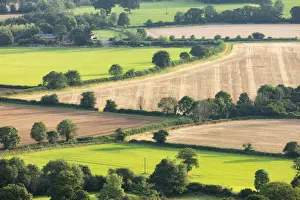 View over fields near Llangorse from Mynydd Troed in The Black Mountains