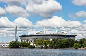 Stadiums Prints: View towards Gazprom Arena (Krestovsky Stadium) and Lakhta Center