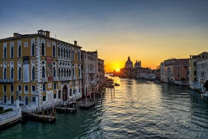 View of Grand Canal from Accademia Bridge at Sunrise, Venice, Italy
