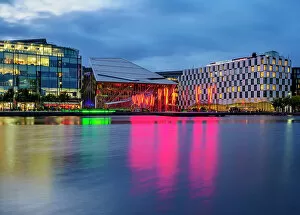 Opera House Gallery: View over the Grand Canal Dock towards the Bord Gais Energy Theatre at dusk, Dublin, Ireland