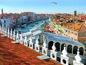 Rialto Prints: View of Grand Canal, Gondolieri Venice, Veneto, Italy