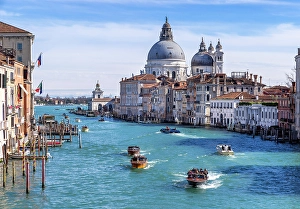 Mediterrranean Prints: A view of the Grand Canal and Salute from Accademia, Venice, Italy