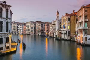 View of Grand Canal at sunset, Venice, Veneto, Italy
