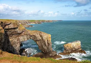 Sea Stacks Prints: View towards the Green Bridge of Wales