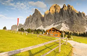 a view of the Gschnagenhardtalm (Malga Casnago) with Geisler Group in the background