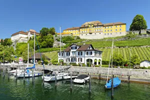 Images Dated 22nd July 2021: View from the harbour to the State Winery, Meersburg, Upper Swabia, Baden-Wurttemberg, Germany