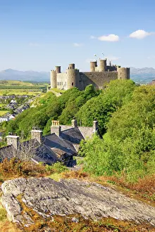 North Wales Prints: View towards Harlech Castle (Castell Harlech), Harlech, Gwynedd, Wales