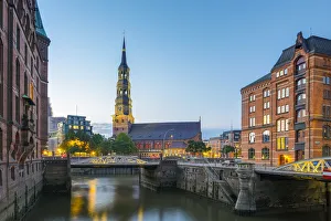 Speicherstadt Prints: View of Hauptkirche Sankt Katharinen (St. Catherines Church) from Speicherstadt