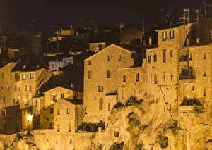 Pitigliano Prints: View on the historic part of Pitigliano village at night. Pitigliano, Grosseto province