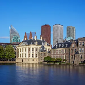View over Hofvijver towards Mauritshuis Art Museum and City Center, The Hague, South
