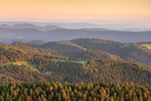 Images Dated 24th August 2021: View from Hornisgrinde mountain over the Achertal valley at sunset, Black Forest National Park