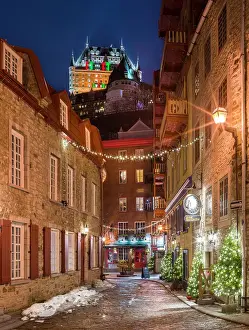 French Canadian Prints: View to Hotel Fairmont Le Chateau Frontenac from Petit Champlain
