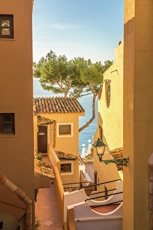 South Prints: View through the houses of Cala Fornells to the sea, Mallorca, Balearic Islands, Spain