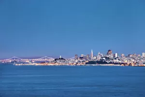 Images Dated 5th May 2017: View towards illuminated skyline and bay bridge, San Francisco, California, USA