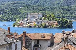 Hamlet Prints: View of Island of San Giulio in the Lake Orta from Orta San Giulio village (Orta San