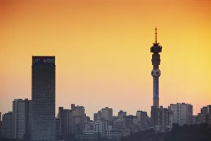 View of Johannesburg skyline at sunset, Gauteng, South Africa