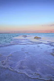 View Across To Jordan With Salt Deposit In Foreground, Ein Bokek, Dead Sea (lowest