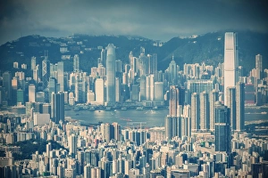 Apartment Blocks Prints: View of Kowloon and Hong Kong Island, Hong Kong, China