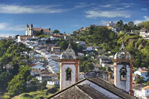 Spires Prints: View of Our Lady of Carmo and Santa Efigenia dos Pretos churches, Ouro Preto (UNESCO