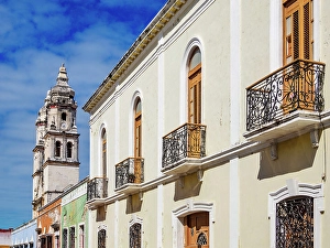 View towards the Our Lady of the Immaculate Conception Cathedral, Campeche City, Campeche State, Mexico