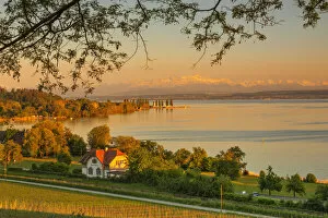 Images Dated 22nd July 2021: View over Lake Constance to Swiss Alps with Santis (2502m), Unteruhldingen, Upper Swabia