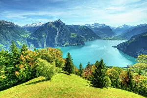 Images Dated 12th June 2018: View at Lake Lucerne with Altdorf and Glarner Alps at fall, Unterwalden, Switzerland
