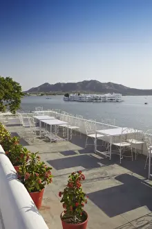 Southern Rajasthan Prints: View of Lake Palace Hotel from Jagat Niiwas Palace Hotel rooftop restaurant, Udaipur