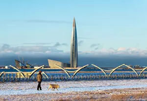 View towards Lakhta Center - the tallest building in Russia and Europe