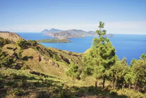 View of Lipari and Salina Island, Vulcano Island, Aeolian Islands, Sicily, Italy