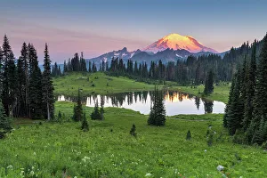 Rainier Prints: View of Lower Tipsoo Lake and Mt Rainier
