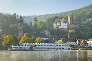 Images Dated 10th June 2022: View across Main River to Miltenberg with St. Jacobs Church and Castle, Lower Franconia, Bavaria