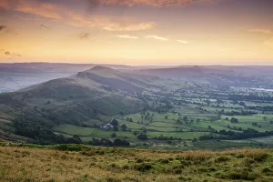 Heather Prints: View from Mam Tor over Hope Valley at Sunrise, Peak District National Park, Derbyshire