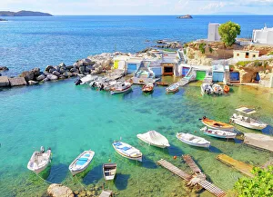 View over Mandrakia fishing village, Mandrakia, Milos Island, Cyclades Islands, Greece