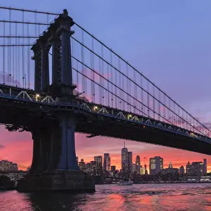 East River Prints: View from Manhattan Bridge to Lower Manhattan with One World Trade Center, New York City
