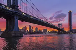 View from Manhattan Bridge to Lower Manhattan with One World Trade Center, New York City