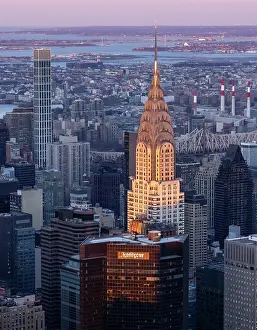 Chrysler Building Prints: View over Manhattan and the Chrysler Building at dusk from The Empire State Building