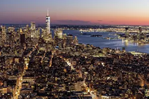 Tall Prints: View over Manhattan at dusk towards the One World Trade Centre (Freedom Tower) from The Empire State Building