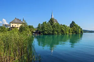 View at Maria Waorth and Waorthersee, Carinthia, Austria