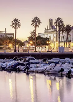 Faro Prints: View over Marina towards Arco da Vila at dawn, Faro, Algarve, Portugal