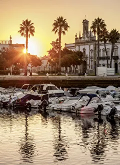 Algarve Prints: View over Marina towards Arco da Vila at sunrise, Faro, Algarve, Portugal