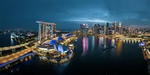 View of Marina Bay Sands and Singapore City skyline at night, Singapore, Asia