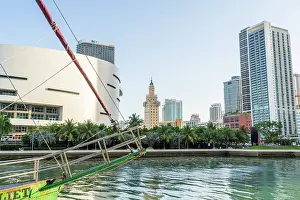 The view from Maurice A. Ferre Park looking towards Freedom Tower, Downtown Miami, Miami, Florida, USA