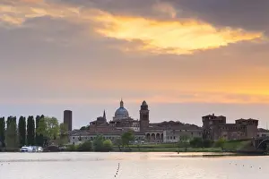Ducal Palace Prints: View of the medieval city of Mantua at sunset with Castello di San Giorgio